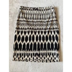nicole‎ miller Artelier Pencil Skirt Black White Ikat Print Career Size L